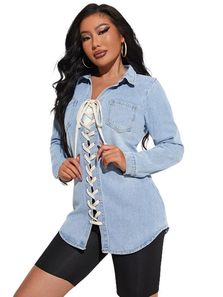 

l.ace u.p p.ocket front d.enim f8fp#, White