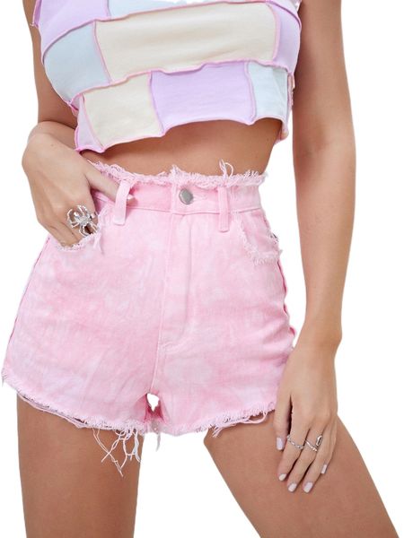 

high waist raw hem denim shorts h3lf#, White;black