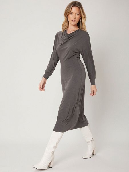 

motf premium mulberry blend silk cowl neck dress n9sb#, Black;gray
