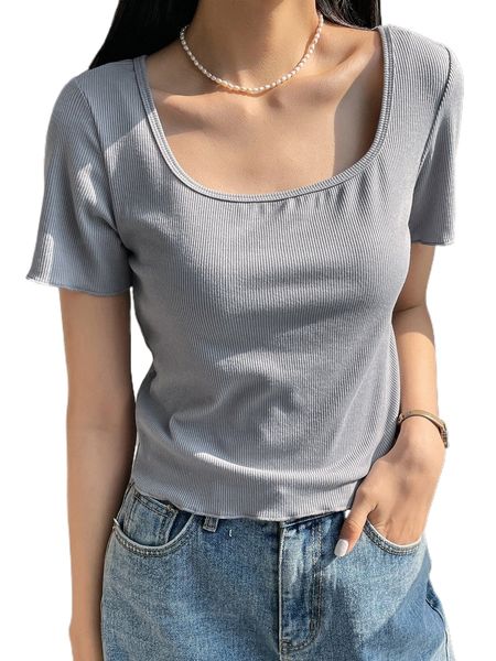

dazy solid square neck t-shirt s2ee#, White