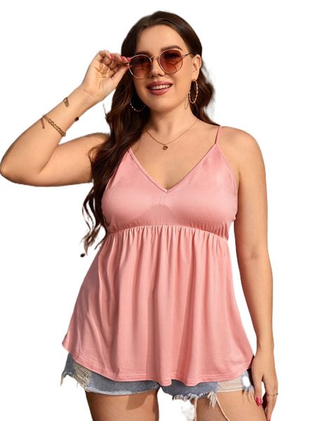 

plus peplum solid cami d1h2#, Black