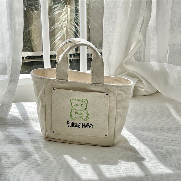 

designer bags tote handbags with bear embroidery and canvas large capacity 22cm