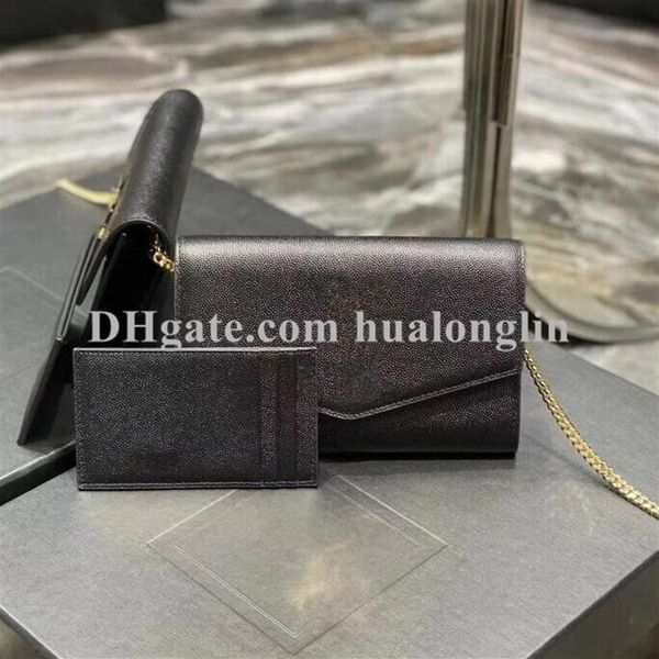 

designer women bag handbag woman purse original box genuine leather chain shoulder messenger clutch with card holder 228m, Black