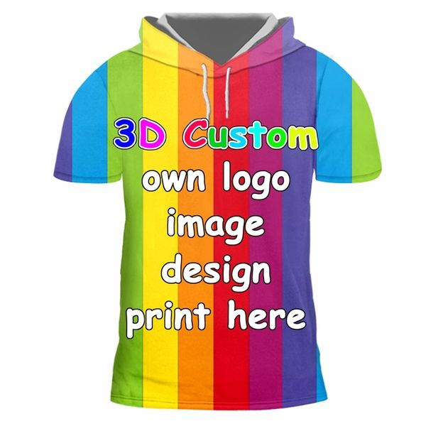 Echte EU/US-Größe Angepasst Einzigartige Herren Hoodie T-shirt DIY Design Po 3D Print Gym Casual Kurzarm mit kapuze Top Dropship 220619