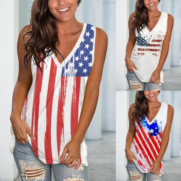 Женские танки Camis Apparel Women Summer USA Flag Prints Touce Tops Basic V Neck без рукавов T Укороченные спортивные красочные для Womenwom