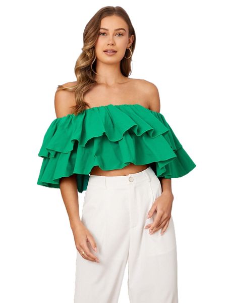 

off shoulder ruffle layered p9wr#, White
