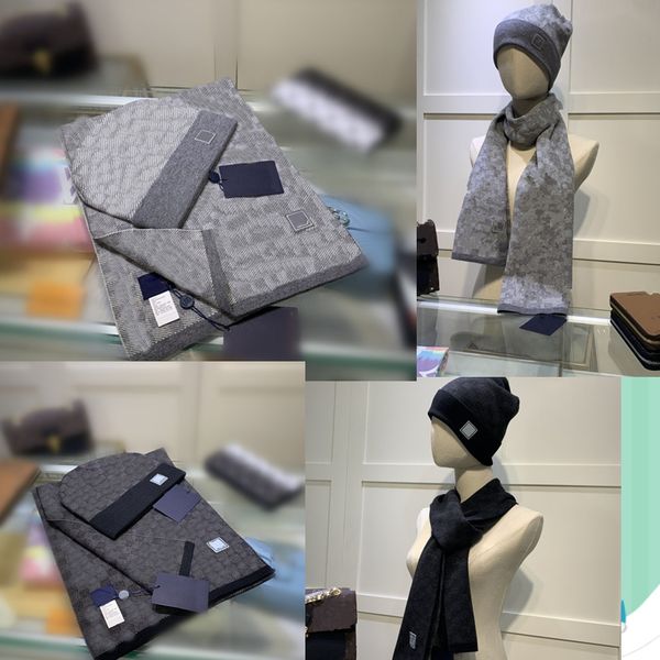 

2022 women mens knitted scarf set winter warm hats and scarves beanie hat for men letter, Blue;gray