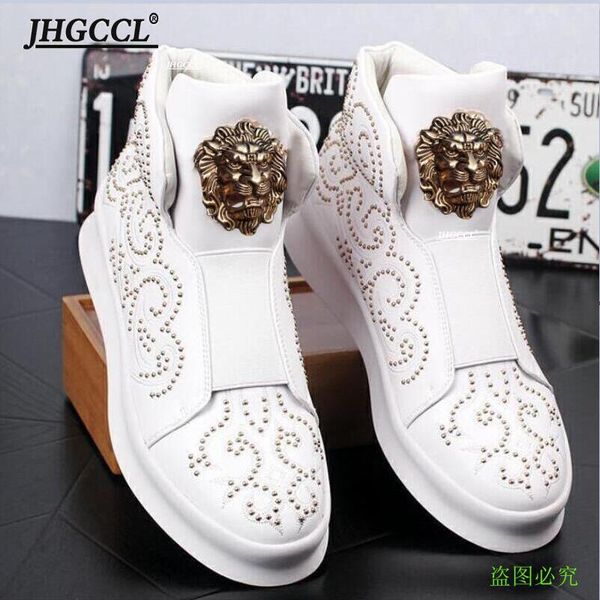 

casual martin boots men's snowshoes korean version joker high ankle leather designer booties zapatillas hombre rivet soft-soled sneaker, Black