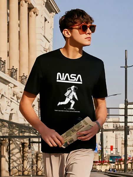 

men figure & slogan graphic crew neck tee e1ex#, White;black