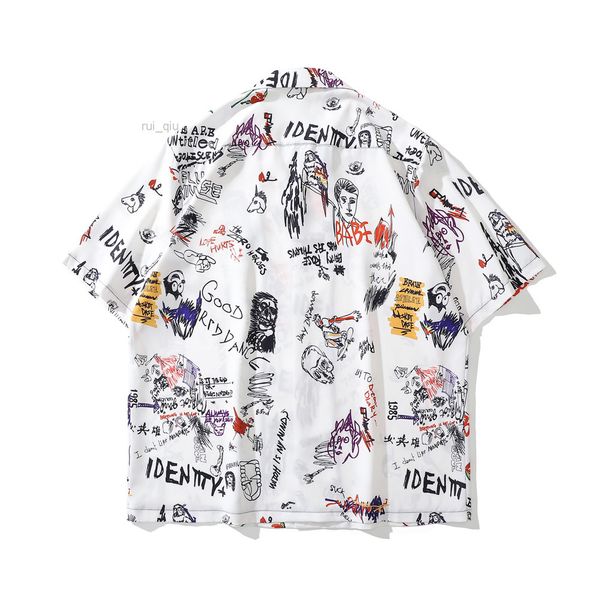 

vintage street graffiti men's shirt white summer thin material shirts, White;black