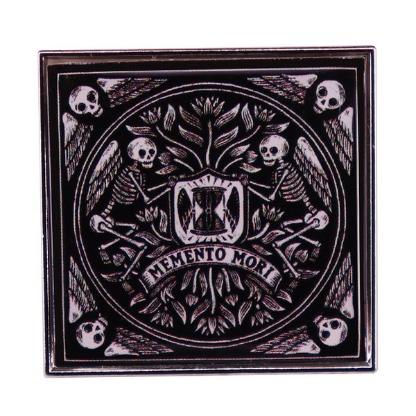 

skeleton memento mori skull badge remember your death goth art pin jewelry, Blue