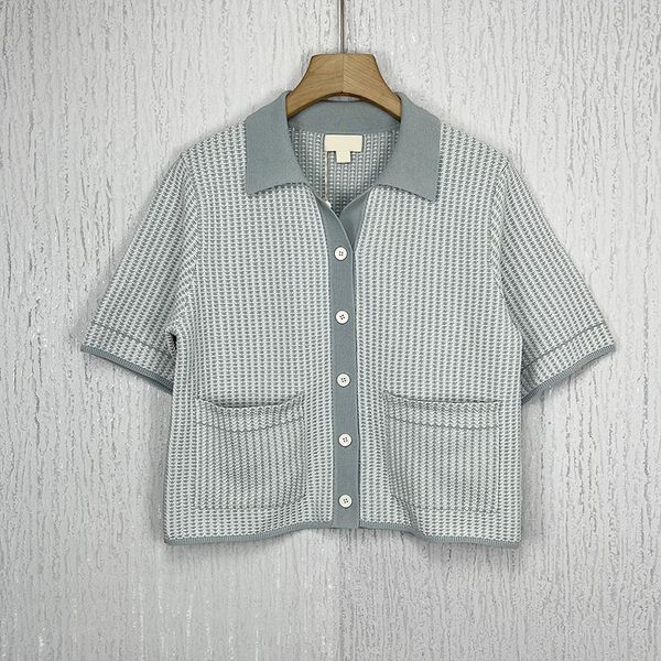 

322 2022 runway spring brand same style sweater short sleeve lapel neck fashion blue clothes womens xue, White;black