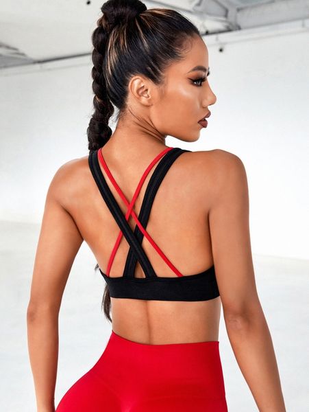 

two tone criss cross backless sports bra t4si#, Gray