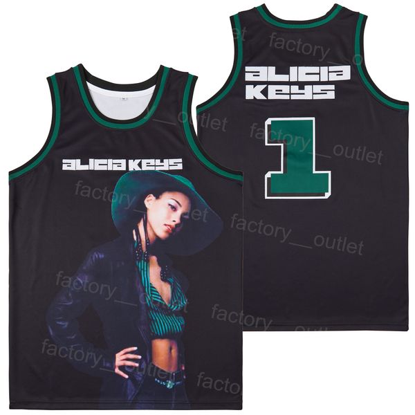 Filme High School Basketball 1 Alicia Keys Jersey College Musical Album Hip Hop University Team Color Black for Sport Fãs Bordados e costura de uniforme de hiphop