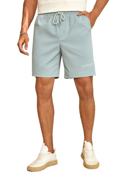 

men slogan graphic drawstring waist shorts j2x4#, White;black