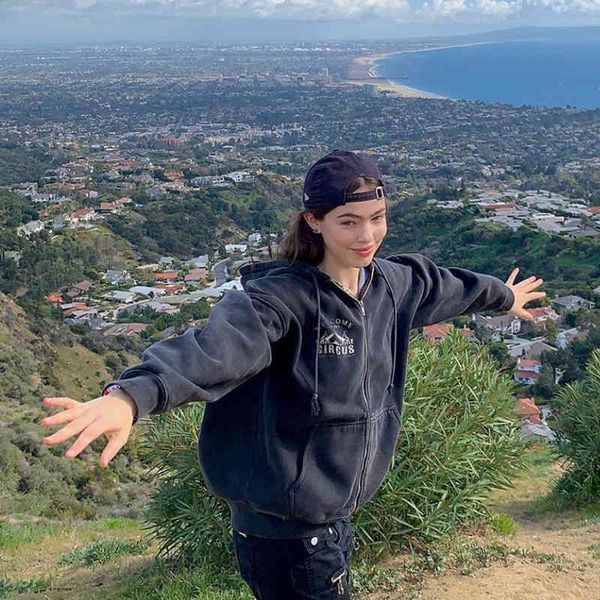 

women's hoodies & sweatshirts cardigÃ£ com capuz bordado preto retrÃ´ americano, casaco zÃ­per tendÃªncia feminino 035o, Black