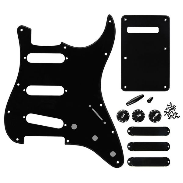 Conjunto de 11 furos SSS Pickguard de guitarra elétrica 1Ply Back Plate Single Coil Pickup Covers Botões de guitarra Ponta do interruptor