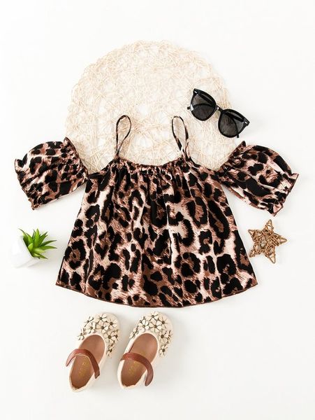 

toddler girls leopard cold shoulder blouse she, White;black