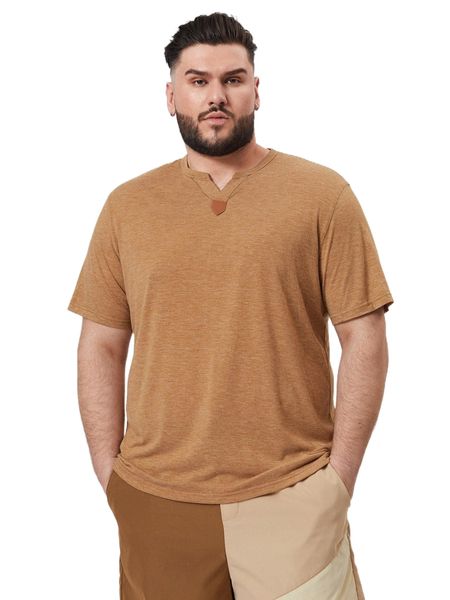 

extended sizes men notched neckline patch detail tee z0gp#, White;black