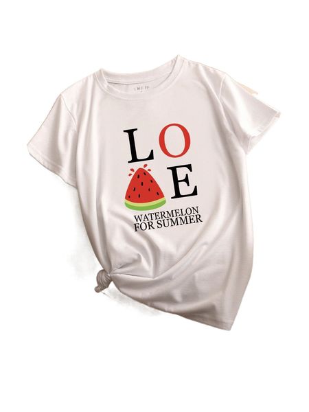 

letter & watermelon print tee v6lw#, White
