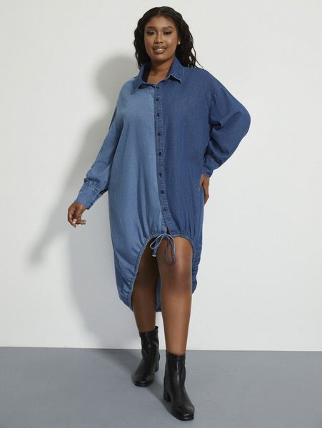 

plus drawstring detail button front denim jacket f5qz#, Black;brown