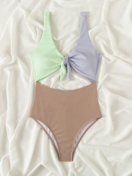

colorblock cut-out one piece swimsuit b4pz#, White;black
