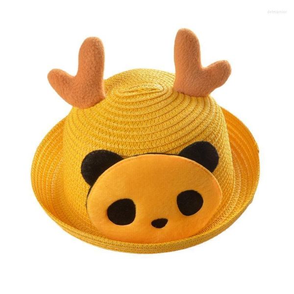 Cappelli a tesa larga Estate Baby Children Curling Sun Uomini e donne Cartoon Panda Protezione solare Kids Beach Hat Tide Panama Delm22