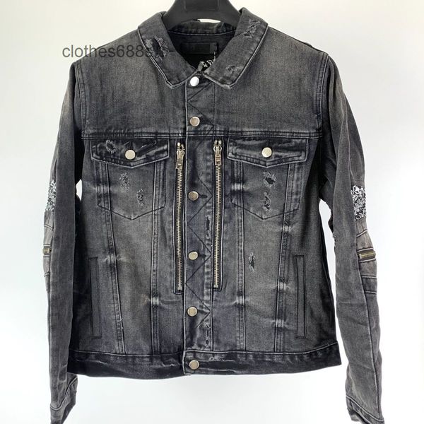 

fashion mens jackets brand amirrs coats hig version new wang yibo liu dehua's same waist flower black denim jacket zipper jacket trend, Black;brown