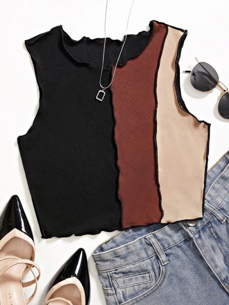 

colorblock lettuce trim tank e3kk#, White