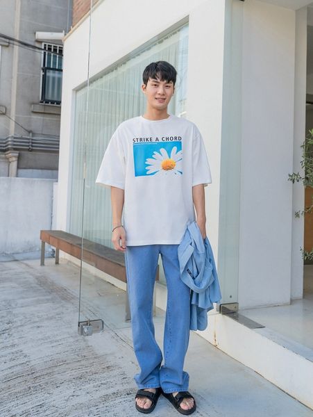 

men floral & slogan graphic tee 98l8#, White;black