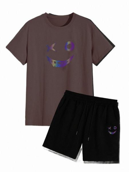 

romwe guys reflective cartoon graphic tee & shorts g3fj#, Gray