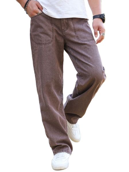 

men slant pocket straight leg jeans z6fd#, Blue