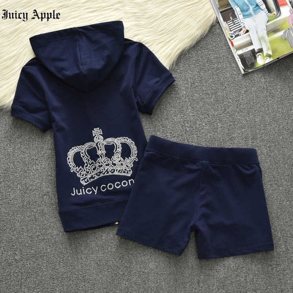 

juicy apple tracksuit women hooded zip short sleeves shorts two piece set summer brand fashion casual shorts two piece set, Gray