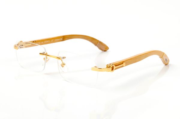 

Designer Rimless Sunglasses Fashion Mens Women Glasses Ultra-lightweight Buffalo Horn Eyewear Light Business Styles Wood Tea Grey Frames With Original Box Lunette