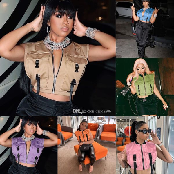 

2022 new fashion trend women designer jacket vest work clothes zipper cardigan with pockets clothing, Black;white