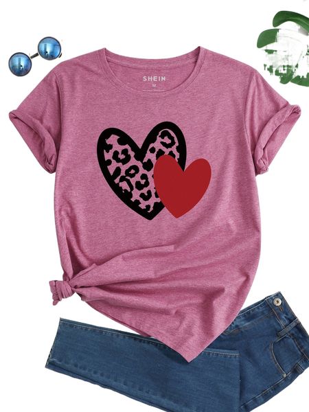 

heart & leopard print tee o9md#, White