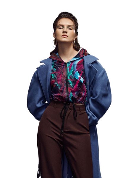 

x ragless allover print zip up drop shoulder hoodie d4li#, Black