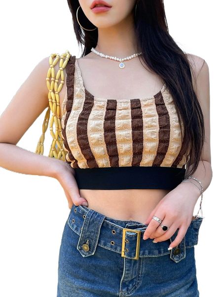 

dazy color block textured crop tank a3kj#, White