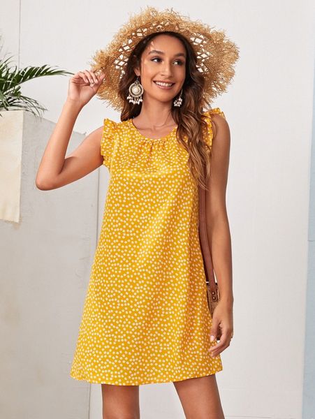 

ditsy floral ruffle trim dress g2md#, Black;gray