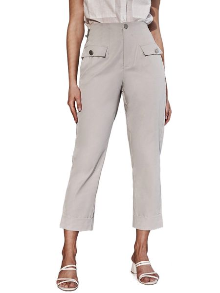

sollinarry flap pocket rolled hem pants v2m2#, Black;white