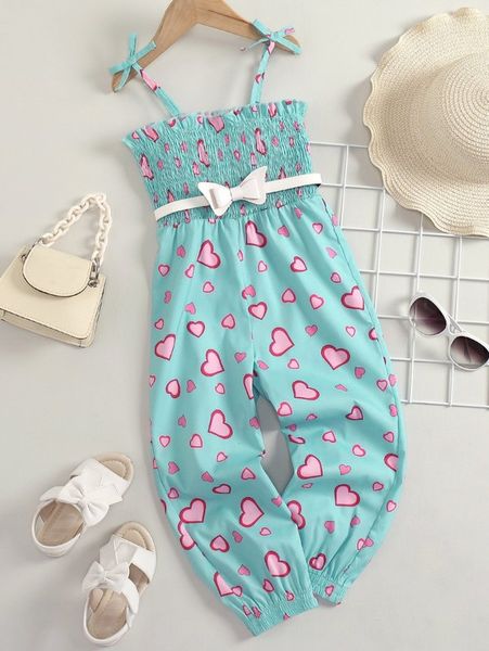 

toddler girls heart print shirred cami jumpsuit without belt she, Blue
