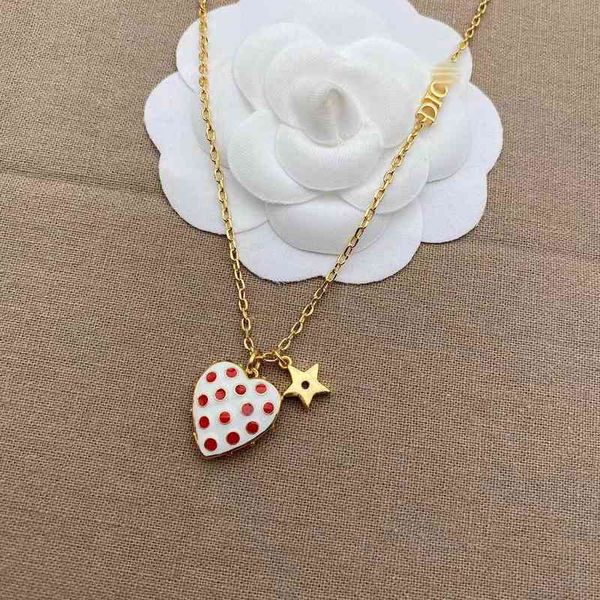 

the new 74% off family new star strawberry red wave dot drop enamel pendant necklace women's fashion necklace5ebm, Silver