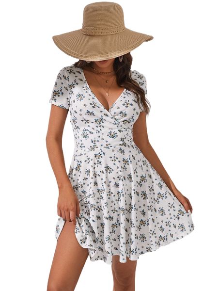 

tall plunging neck ditsy floral dress q7av#, Black;gray