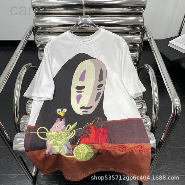 

women's t-shirt designer [correct version]l luojia 2022 summer chihiro mask half sleeved faceless male chinchilla embroidered short t-s, White