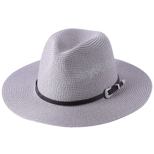 

big size fashion straw hat for women men summer paper panama jazz beach hats travel uv protection sun cap, Blue;gray