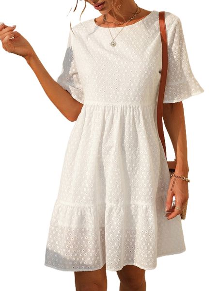 

solid flounce sleeve ruffle hem dress b49s#, Black;gray