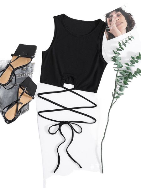 

crisscross knotted tank 741v#, White