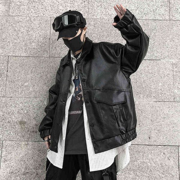 

fashion men's faux leather black motorcycle jacket turn-down collar leisure coat c4 t220728