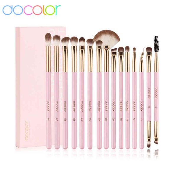 

docolor pink 15pcs makeup brushes set eyeshadow eyeliner eyelash eyebrow brush beauty make up blending tools maquiagem 220514