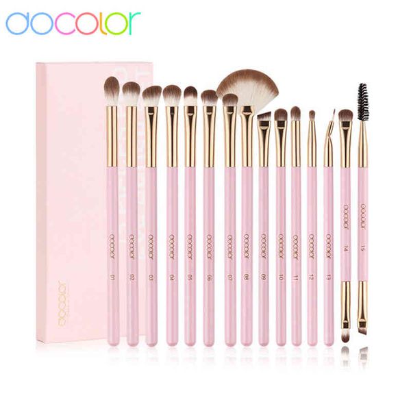 DOCOLOR PINK 15 PCS Makyaj Fırçaları Set Göz Farı Göz Farı Gözel Çevir Kaş Fırçası Güzellik Makyaj Makyajları Karıştırma Araçları Maquiagem 220514